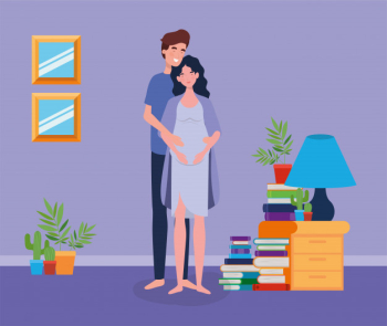 Pregnancy couple in house place scene Free Vector