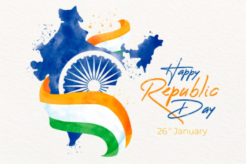 Watercolor indian republic day with map and flag Free Vector
