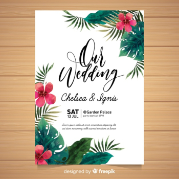 Watercolor tropical wedding invitation Free Vector