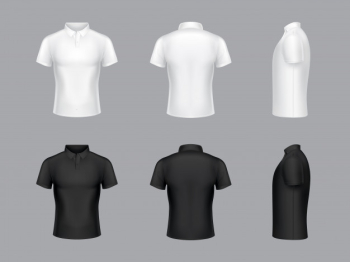 Collection of 3d realistic white and black polo t-shirts. short sleeves, fashion design. Free Vector
