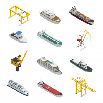 Sea and river vessel isometric icons set Free Vector