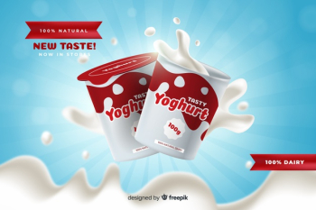 Realistic yogurt advertisement Free Vector