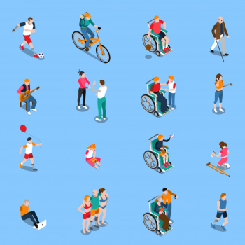 Disabled persons isometric set Free Vector
