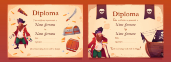 Diploma with pirate theme for kids Free Vector
