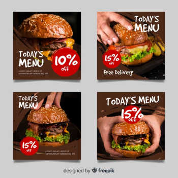 Big burgers instagram post collection Free Vector