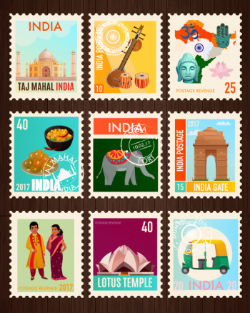 India stamp collection Free Vector