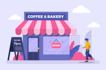 Coffee and bakery shop re-opening&nbsp; the business Free Vector