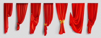 Red window curtains on transparent background Free Vector