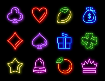 Slot machine neon icons for casino gambling Free Vector