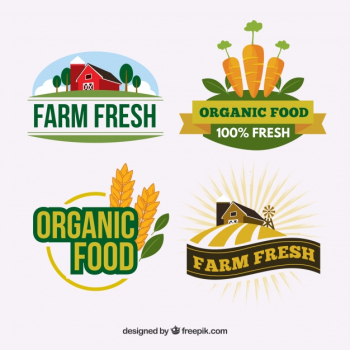 Set of logos for organic food companies Free Vector