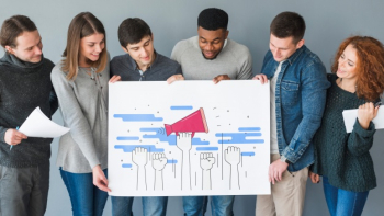 Group of people holding placard mockup for charity Free Psd