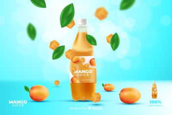 Realistic mango juice advertisement Free Vector