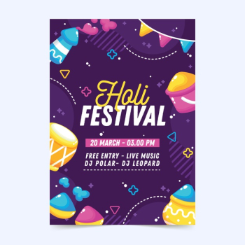 Holi holiday party flyer with memphis effect and paint powder Free Vector