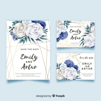 Watercolor wedding stationery template collection Free Vector