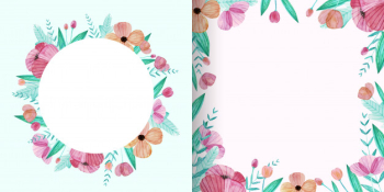 Set of cute watercolor flower frame in pastel color Free Vector