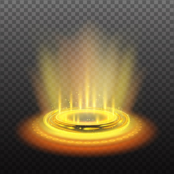 Realistic circular magic portal with yellow light streams and sparkles  illustration Free Vector