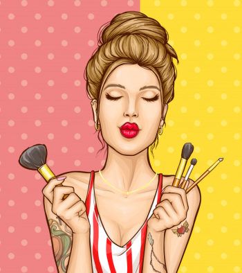 Makeup cosmetics ad illustration with fashion woman portrait Free Vector
