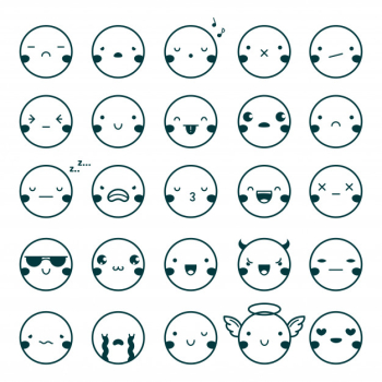 Emoji emoticons black set Free Vector