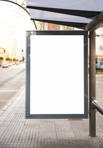 Mock up billboard light box at bus shelter outdoor street sign display