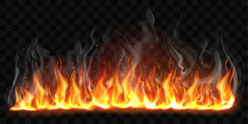 Vector realistic burning fire flames with smoke Free Vector