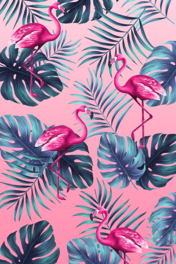 Funny tropical print in hand painted style with pink flamingo Free Psd