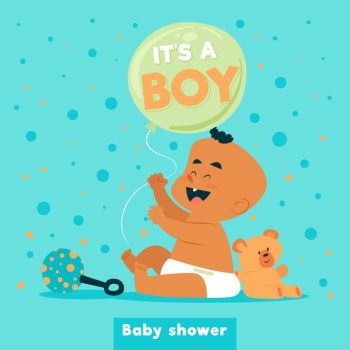 Baby shower for boy with cute baby Free Vector
