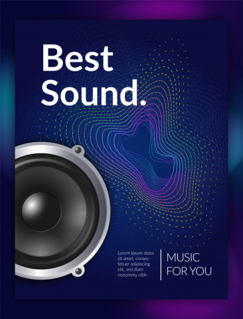 Realistic audio equipment sound for music promotional poster with wave texture illustration Free Vector