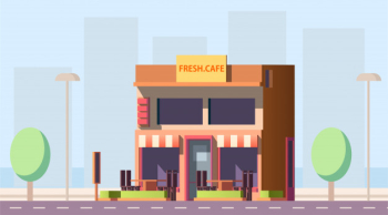 City street cafe building Free Vector