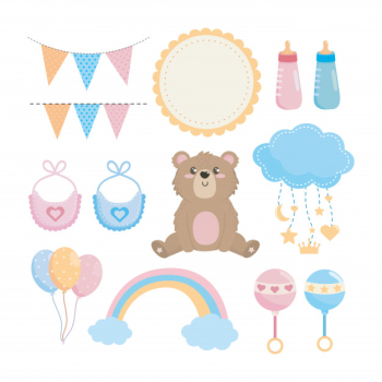 Set of baby shower elements Free Vector