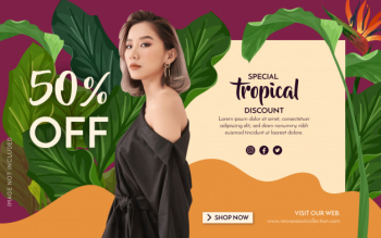 Promotion fashion tropical banner Free Vector