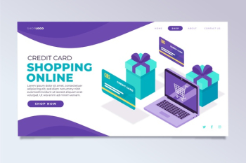 Isometric shopping online landing page Free Vector