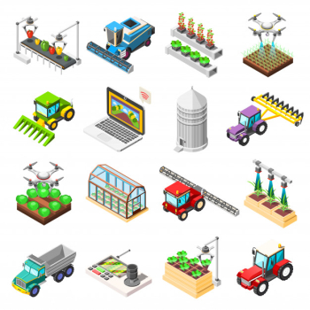 Agricultural robots isometric elements Free Vector