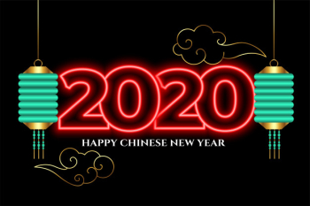 Attractive 2020 neon style happy chinese new year Free Vector