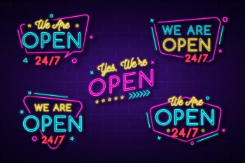 We are open - neon sign collection Free Vector