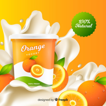 Realistic orange yogurt advertisement Free Vector
