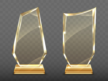 Realistic glass trophy awards on gold base Free Vector