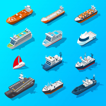 Ships boats vessels isometric icon set Free Vector