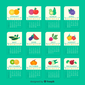 Calendar of seasonal vegetables and fruits Free Vector