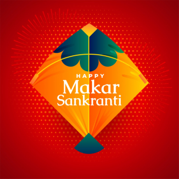 Happy makar sankranti festival kite on red greeting card Free Vector