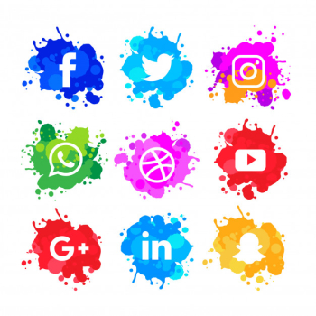 Modern watercolor slash social media icons pack Free Vector