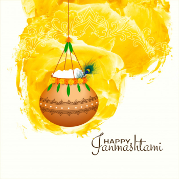 Happy janmashtami background with hanging pot Free Vector