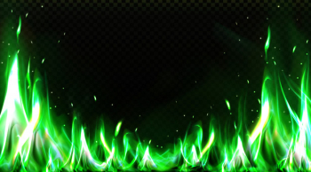 Realistic green fire border, burning flame clipart Free Vector