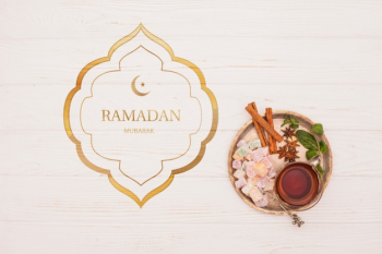 Flat lay ramadan mockup for logo Free Psd
