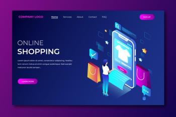Shopping online landing page in isometric style Free Vector