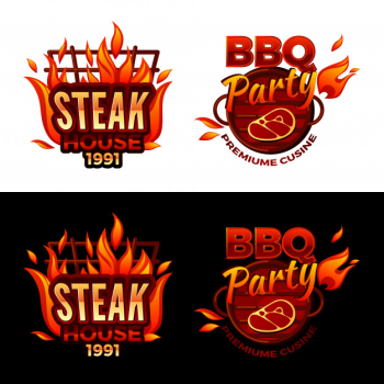 Steak house illustration for barbecue party logo or premium meat cuisine Free Vector