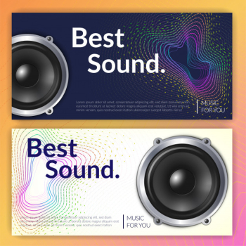 Realistic audio system set of horizontal banners Free Vector