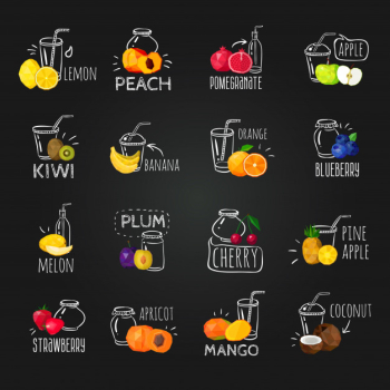 Fresh fruits colorful chalkboard icons set Free Vector
