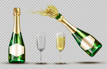 Champagne explosion bottle and wineglasses set Free Vector