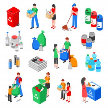 Garbage recycling elements set Free Vector