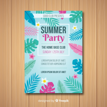Flat summer party poster template Free Vector
